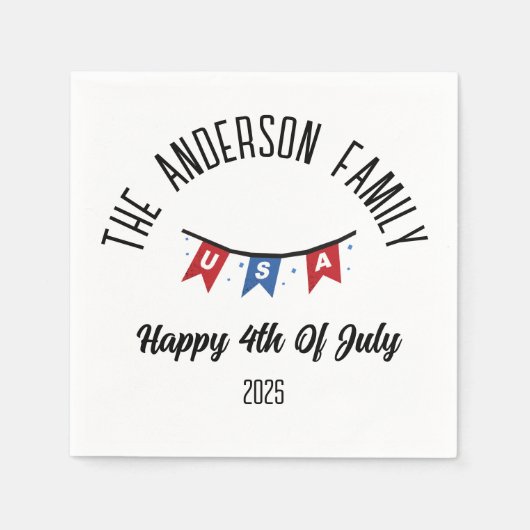 独立記念日パーソナライズされた名 スタンダードカクテルナプキン (正面)