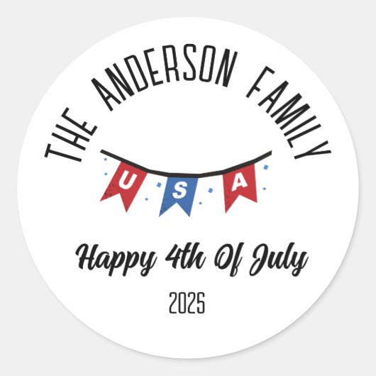 独立記念日パーソナライズされた名 ラウンドシール (正面)