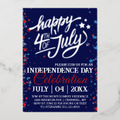 独立記念日パーティーの星 箔招待状 (正面)
