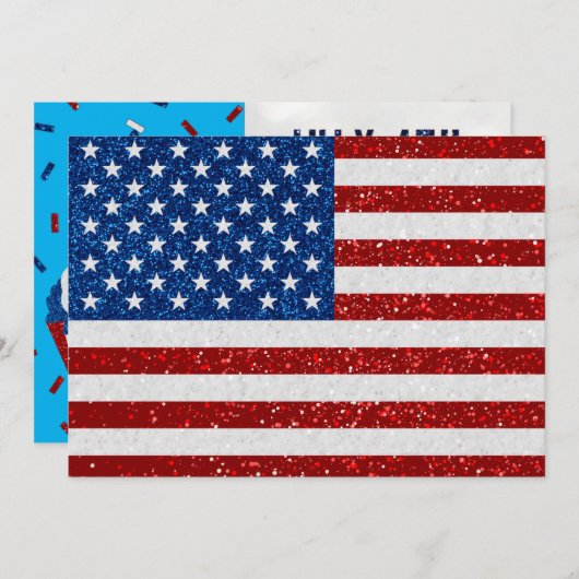 独立記念日パーティー7月4日グリッター招待状 招待状 (正面/裏面)