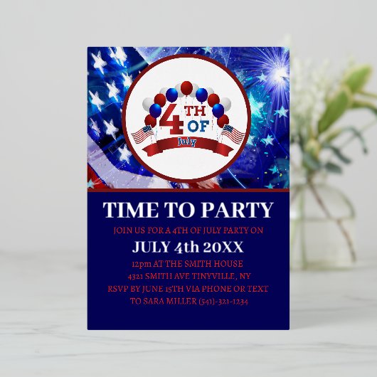 独立記念日パーティー 愛国者スタイル 箔招待状 (立ち正面)