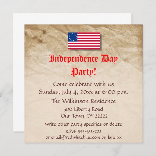 独立記念日パーティー 招待状 (正面/裏面)