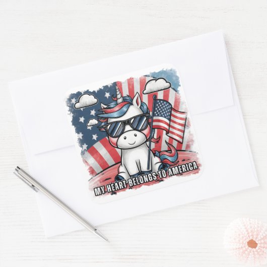 独立記念日ユニコーン スクエアシール (封筒)