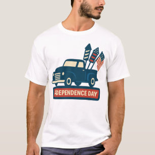 独立記念日ヴィンテージトラック米国国旗のデザイン Tシャツ