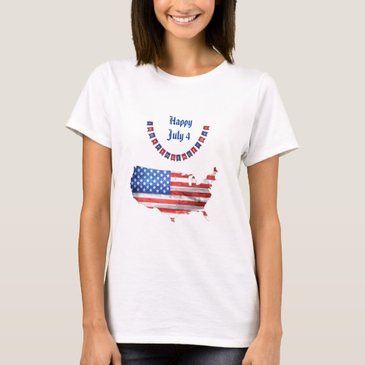 独立記念日7月4日アメリカ国旗USA Country Tシャツ (正面)