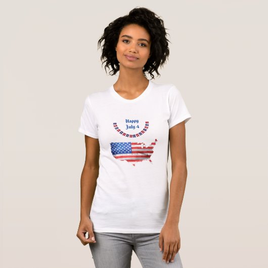 独立記念日7月4日アメリカ国旗USA Country Tシャツ (正面フル)