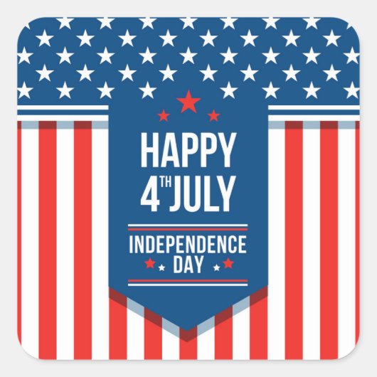 独立記念日7月4日クラシック丸ステッカー スクエアシール (正面)