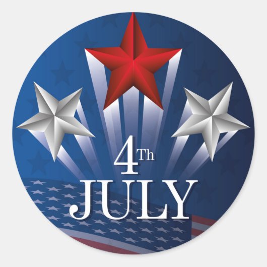 独立記念日7月4日クラシック丸ステッカー ラウンドシール (正面)
