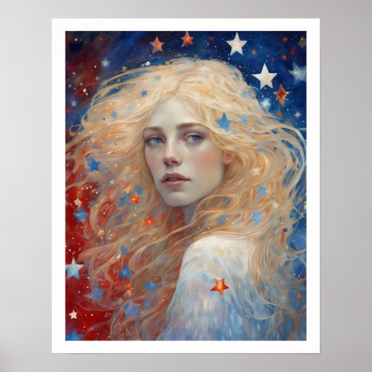 独立記念日7月4日女性花火アールデコ ポスター (正面)