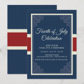 独立記念日 セレブレーション ブルー 招待状 (正面/裏面)