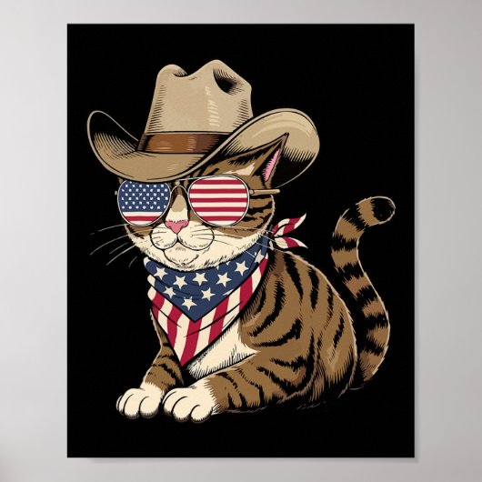 独立記念日 猫 コウボーイ好き アメリカ国旗 ポスター (正面)