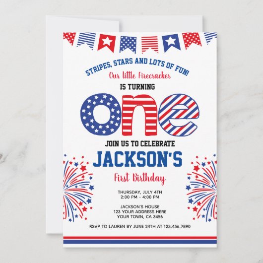 独立記念日 花火 招待状 (正面)