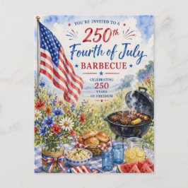 独立記念日 250周年 愛国ウォーターカラー BBQ ポストカード