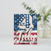 独立記念日 7月4日 アメリカ国旗 ヴィンテージスクリプト ポストカード (スタンド正面)