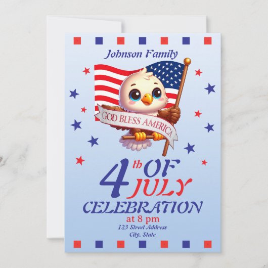 独立記念日 7月4日 神よアメリカを祝福し給え🇺🇸 招待状 (正面)