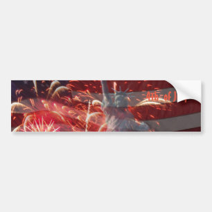 独立記念日 – 7月4日Fireworks & Flag  バンパーステッカー