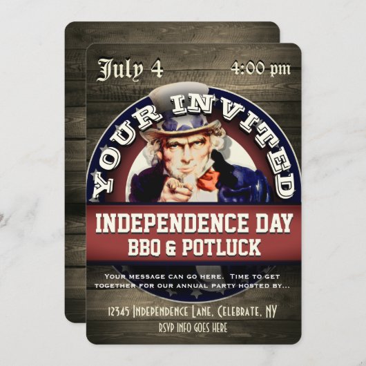 独立記念日BBQポットラック 招待状 (正面/裏面)