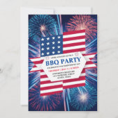 独立記念日BBQ 7月4日Fireworksパーティー 招待状 (正面)