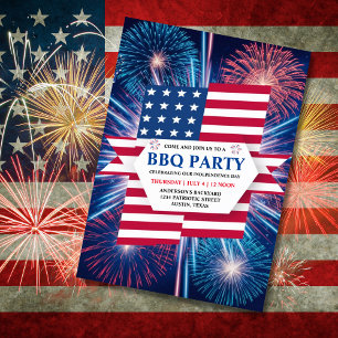 独立記念日BBQ 7月4日Fireworksパーティー 招待状