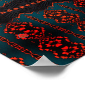 独立:ダークグリーンとオレンジのフラクタルパターン ポスター (角)