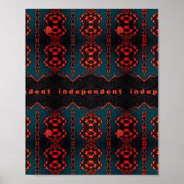 独立：ダークグリーンとオレンジのフラクタルパターン ポスター