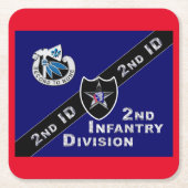 独自に設計された第2歩兵師団ギフト スクエアペーパーコースター (正面)