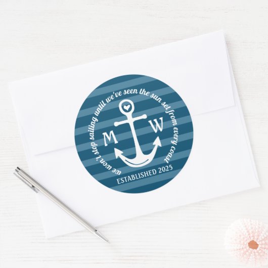 独自のいかり航海のハートコースタルロゴの作成 ラウンドシール (封筒)