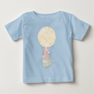 独自のかわいいフラミンゴ熱気球を作成 ベビーTシャツ
