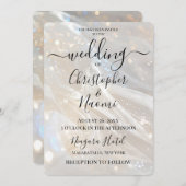 独自のきらめくアイボリー白の結婚作成 招待状 (正面/裏面)