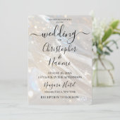 独自のきらめくアイボリー白の結婚作成 招待状 (スタンド正面)