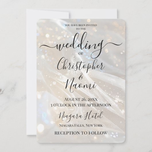 独自のきらめくアイボリー白の結婚作成 招待状 (正面)