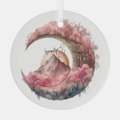 独自のさくらんぼの花の月風景を作成 ガラスオーナメント (裏面)