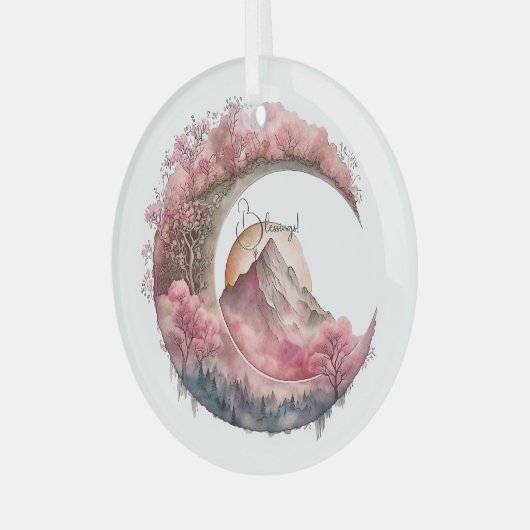 独自のさくらんぼの花の月風景を作成 ガラスオーナメント (正面左)