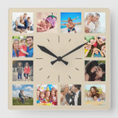 独自のを作カスタム成する12フォトコラージュ記念ファイル スクエア壁時計 (正面)