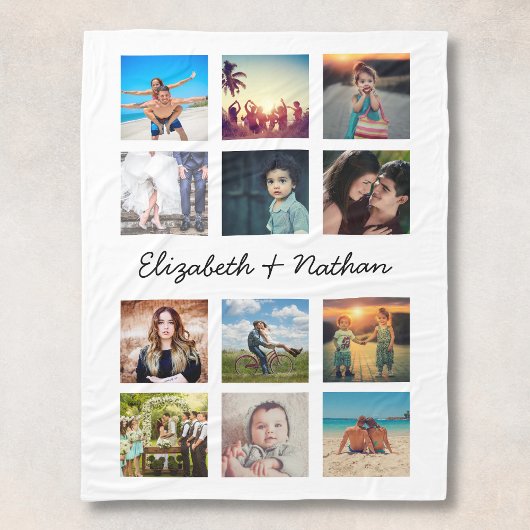 独自のを作カスタム成する12フォトコラージュ記念ファイル フリースブランケット