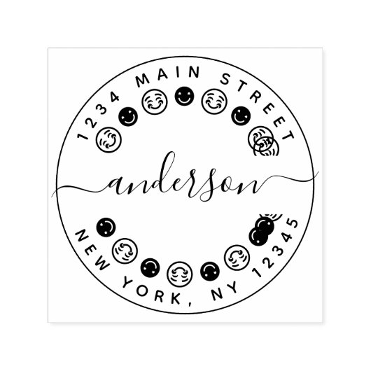独自のアイコンラウンドスマイルの作成差出人住所 セルフインキングスタンプ (デザイン)