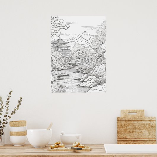 独自のアジアの風景に色を付ける大人の色 ポスター (キッチン)