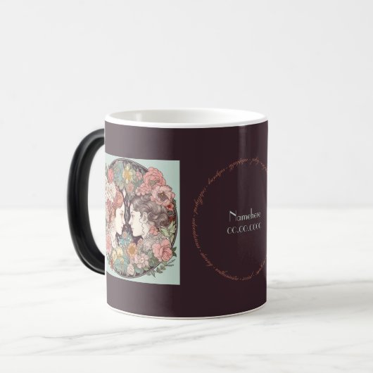 独自のアールヌーボージェミニ〔占星術の〕十二宮図の作成 モーフィングマグカップ (正面左)