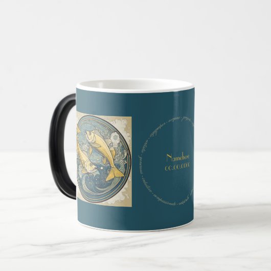 独自のアールヌーボー魚座〔占星術の〕十二宮図の作成 モーフィングマグカップ (正面左)