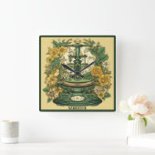 独自のアールヌーボーLibra〔占星術の〕十二宮図の作成 スクエア壁時計 (ホーム)