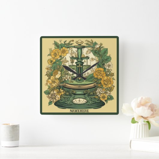 独自のアールヌーボーLibra〔占星術の〕十二宮図の作成 スクエア壁時計 (ホーム)