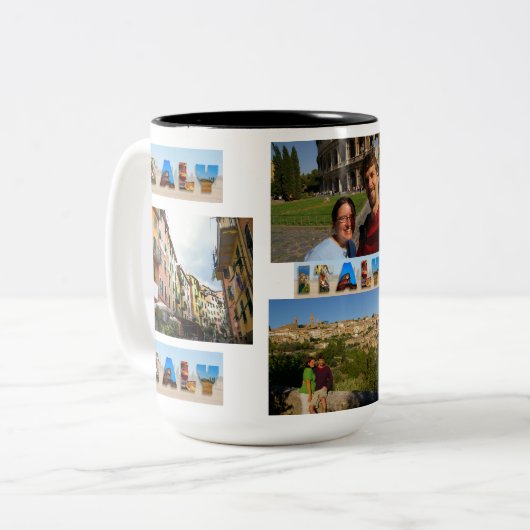 独自のイタリア休暇を作成4写真コラージュ ツートーンマグカップ (正面左)