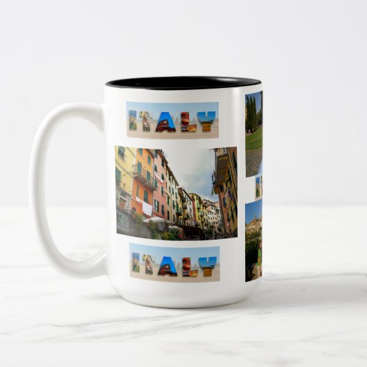 独自のイタリア休暇を作成4写真コラージュ ツートーンマグカップ (左)