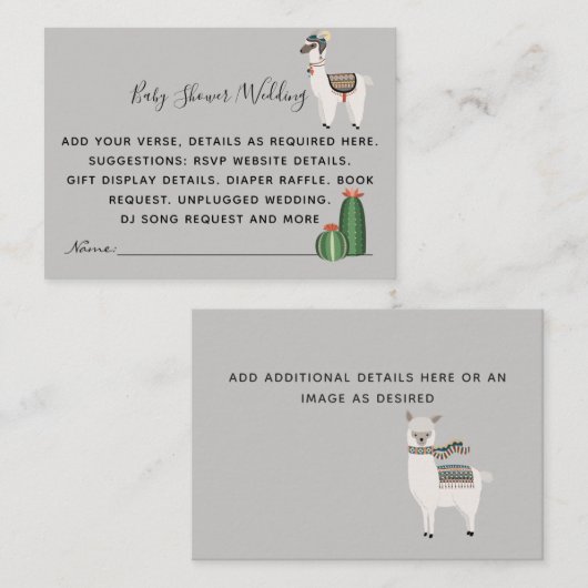 独自のイベント詳細インサートを作成 – Alpaca Llama エンクロージャーカード (正面/裏面)