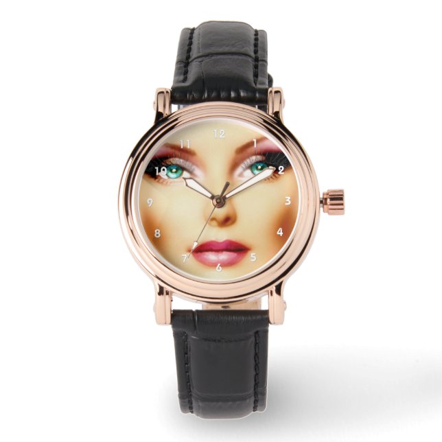 独自のイメージを挿入クールDIY正方形ブラック 腕時計 (正面)