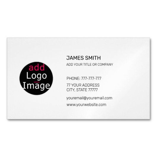 独自のイメージを追加カスタムするシックな白 マグネット名刺 (正面)