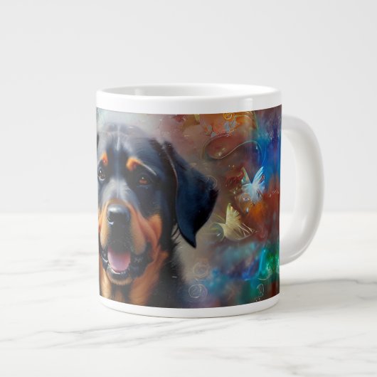 独自のイメージバタフライフレームでパーソナライズ ジャンボコーヒーマグカップ (正面右)