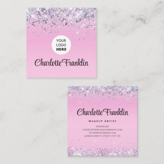 独自のイメージロゴの円のエレガントグリッター スクエア名刺 (正面/裏面)