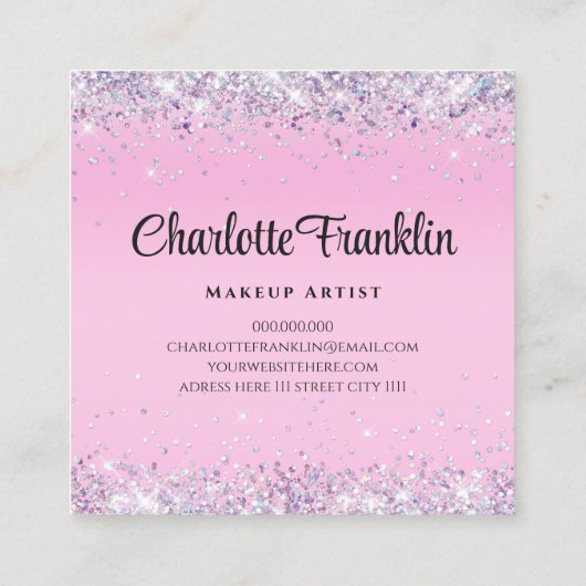 独自のイメージロゴの円のエレガントグリッター スクエア名刺 (裏面)