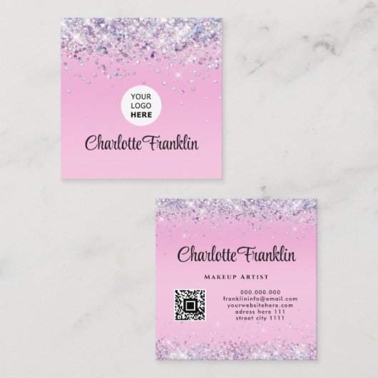 独自のイメージロゴの円を追加エレガントグリッターQr スクエア名刺 (正面/裏面)